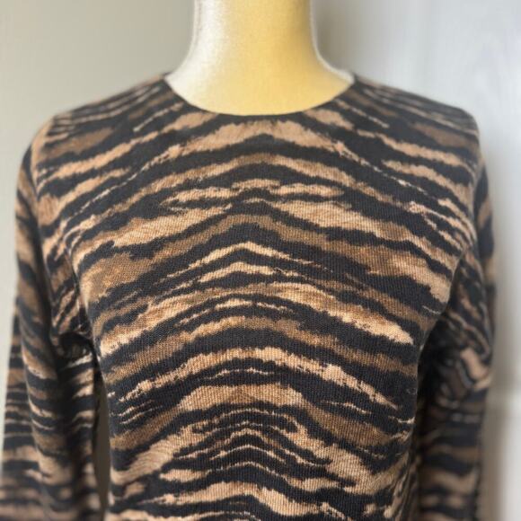 NWT Talbots Pure Cashmere Audrey Tiger Stripe Animal Print 3/4 Sleeve Sweater L - Picture 2 of 9